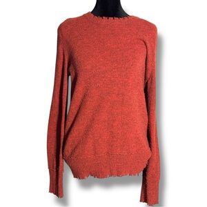 Eleven 22 Women's Lg Elegant Rust Long Sleeve Distressed Neck/Hem Fall Sweater